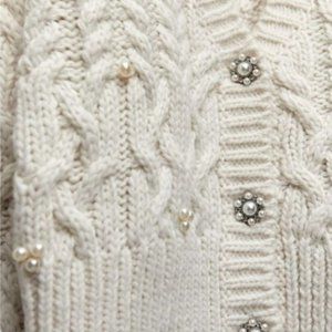 Zara | Sweaters | Nwt Zara New Woman Knit Cardigan With Pearl Beads Size L  Color White | Poshmark